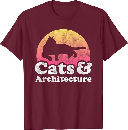 Cats and Architecture Men's or Women's Cat and Architect T-Shirt - T-Shirt | Maroon