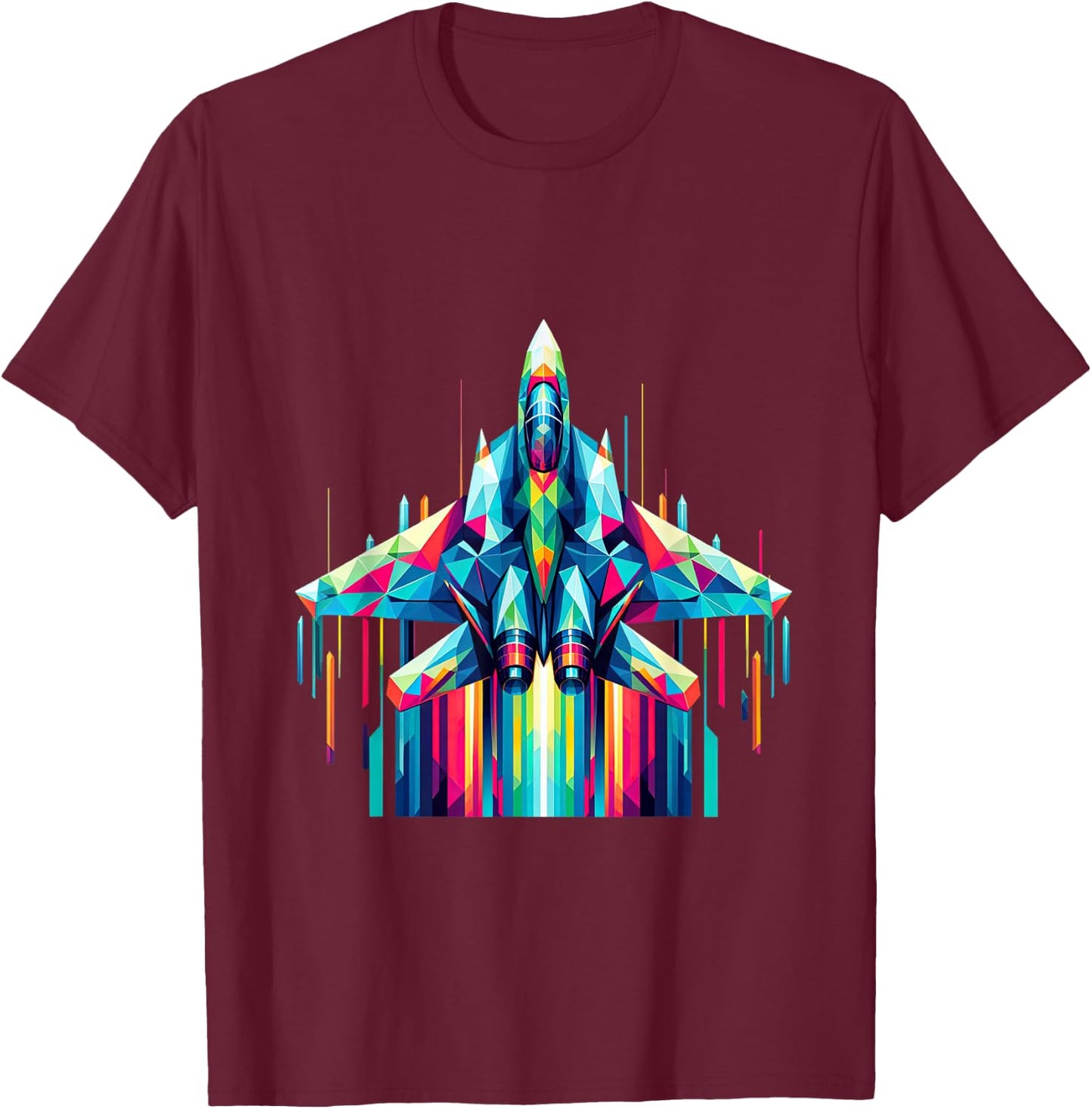 F14 Tomcat Fighter Jet Airplane Rainbow Colorful Rays T-Shirt - T-Shirt | Maroon