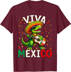 Kids Viva Mexico Shirt Boy Mexican Dinosaur Independence Day T-Shirt - T-Shirt | Maroon