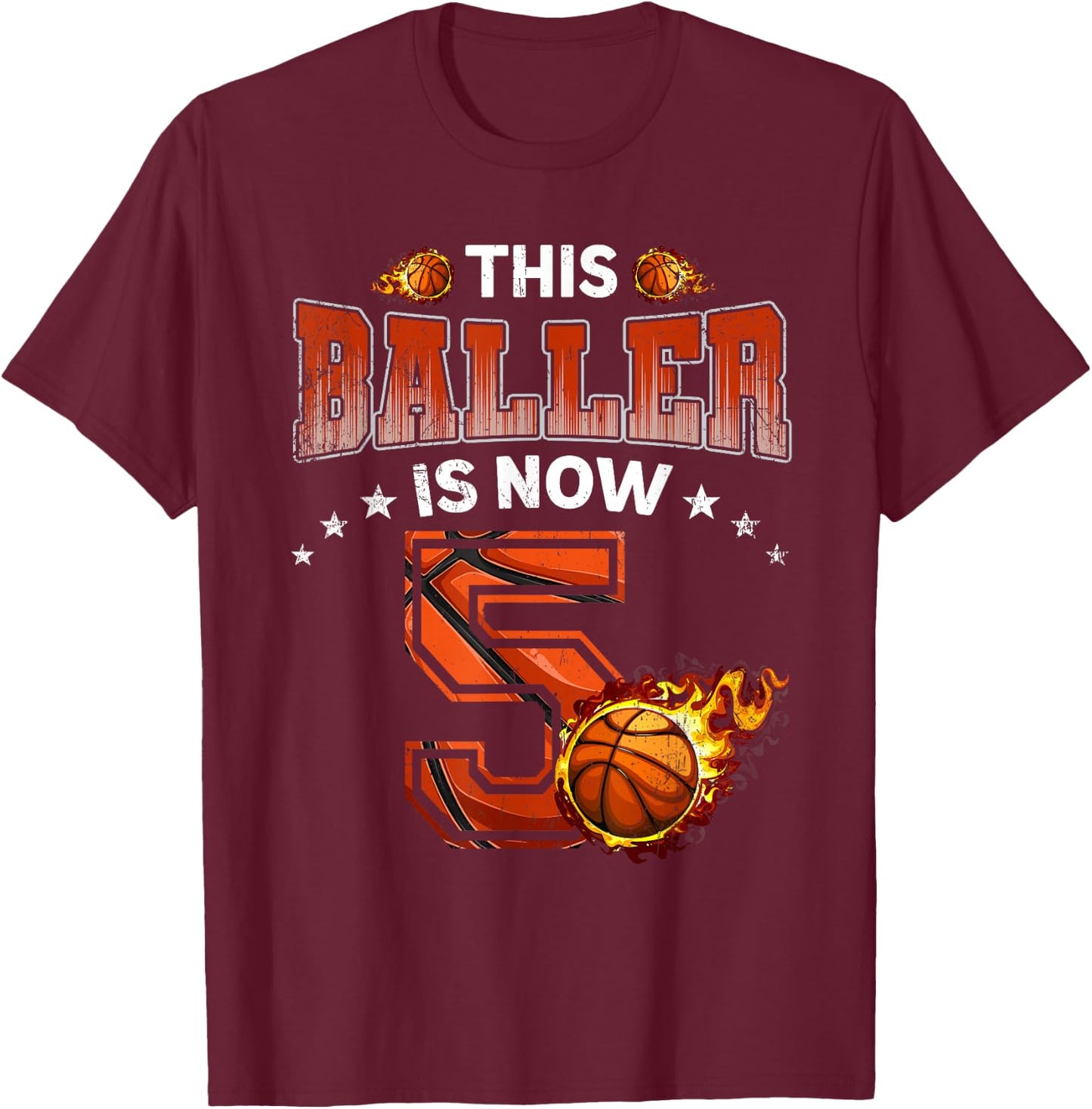 5th Birthday Boys Basketball Player Gifts 5 Years Old Kids T-Shirt - T-Shirt | Maroon