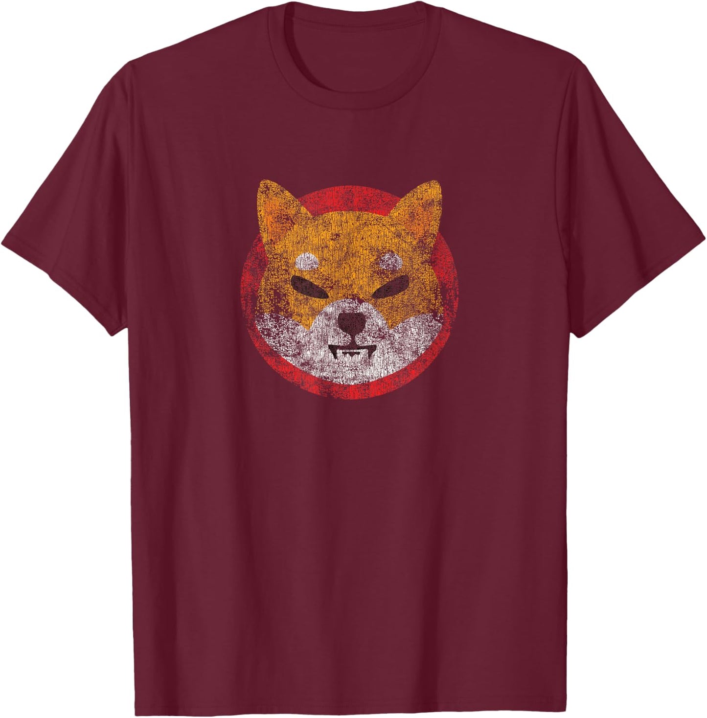 SHIB Shiba Inu Vintage Heavily Worn Look Crypto T-Shirt - T-Shirt | Maroon