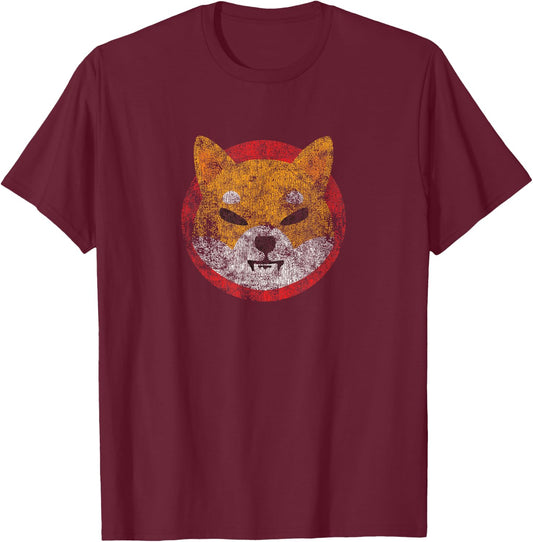 SHIB Shiba Inu Vintage Heavily Worn Look Crypto T-Shirt - T-Shirt | Maroon