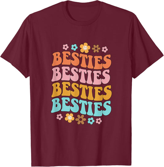 Bestie Groovy Theme BFF Cute Baby Girl Best Friends Sweetie T-Shirt - T-Shirt | Maroon