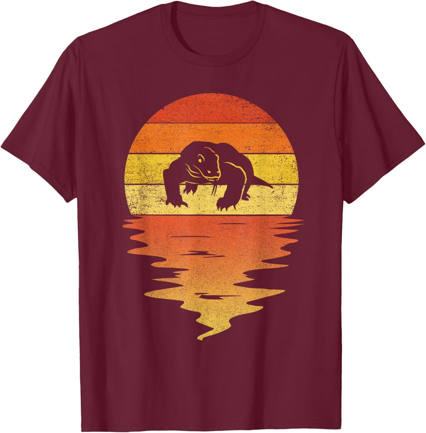 Komodo dragon shirt retro sunset 70s vintage Komodo dragon T-Shirt - T-Shirt | Maroon