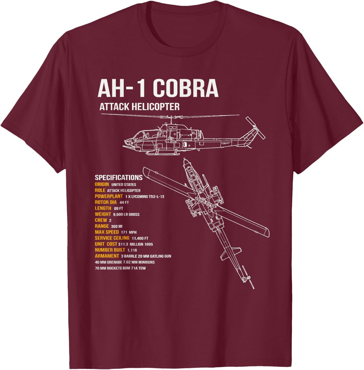 AH-1 Cobra Helicopter T-Shirt - T-Shirt | Maroon