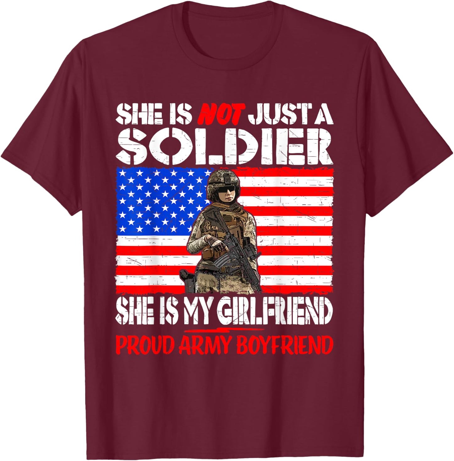 My Girlfriend Is A Soldier Proud Army Boyfriend Shirt Gifts T-Shirt - T-Shirt | Maroon