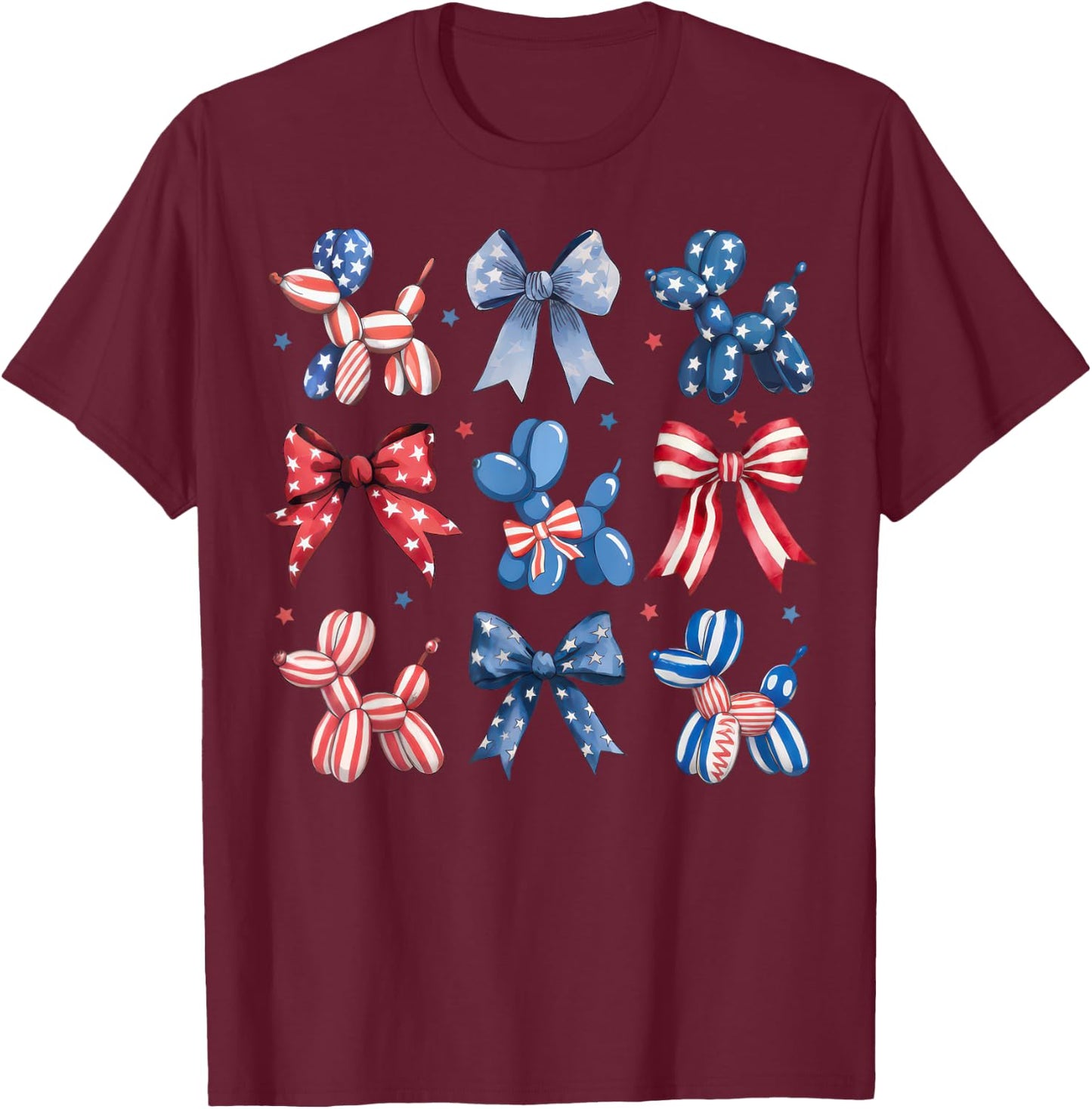 Cute Patriotic Balloon Dog 4th of July USA Flag Girls Kids T-Shirt - T-Shirt | Maroon