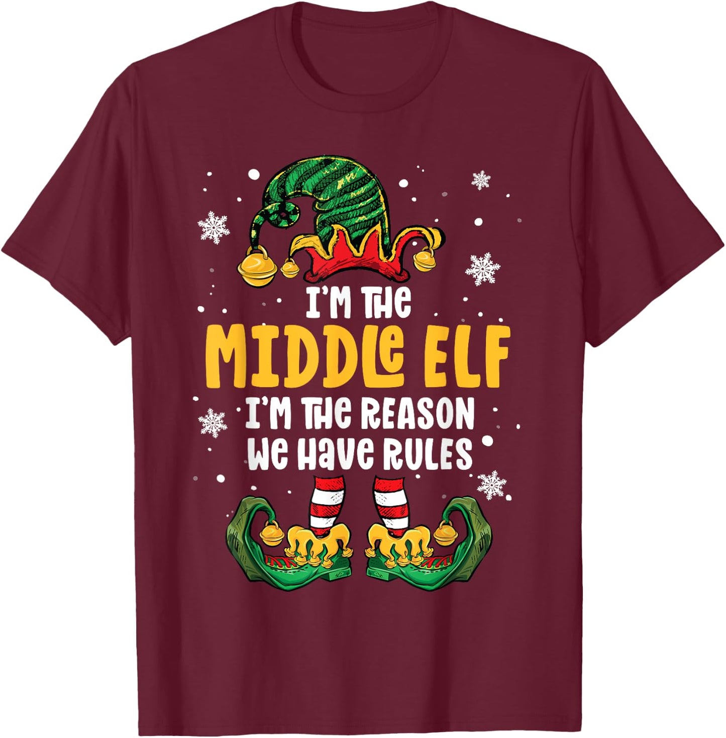 Middle Child Shirt Elf Family Matching Sibling Christmas T-Shirt - T-Shirt | Maroon