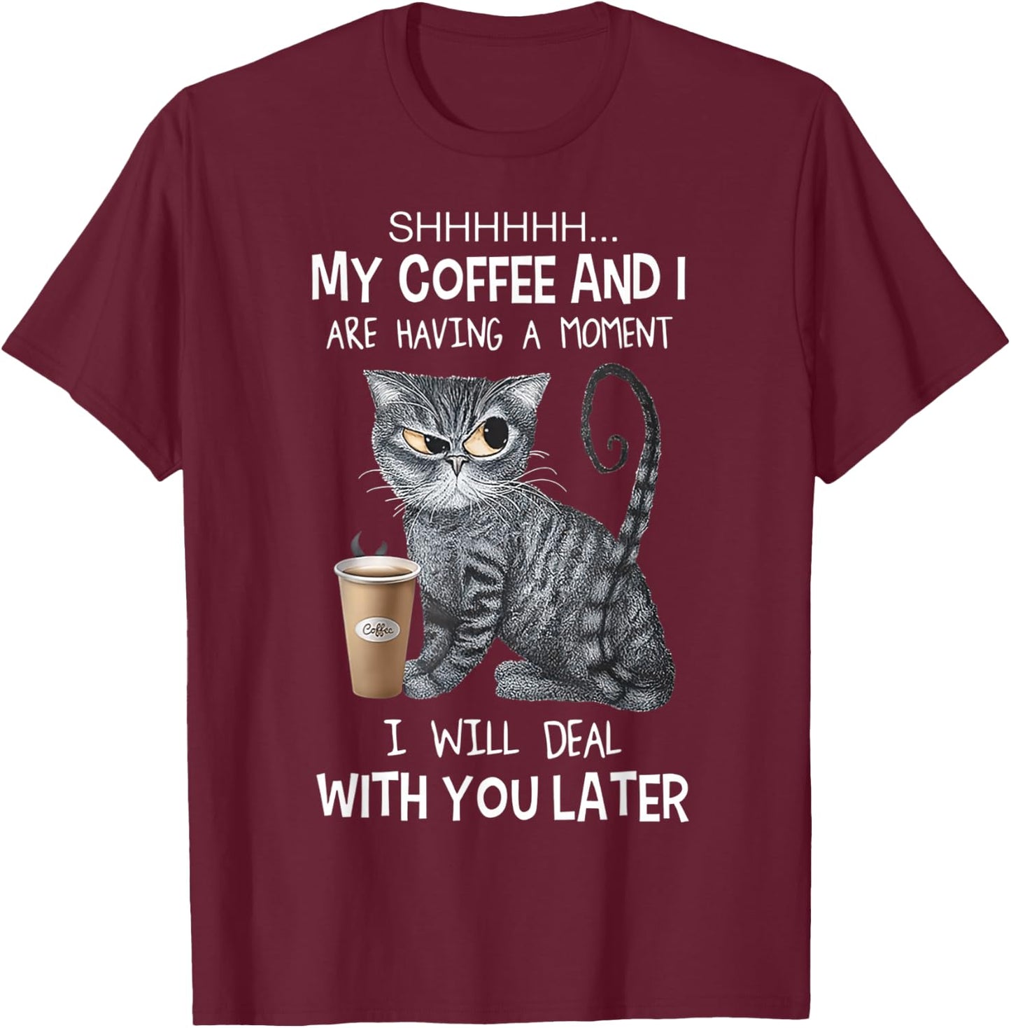 Shhh My Coffee And I Are Having A Moment You I'll Deal Later T-Shirt - T-Shirt | Maroon