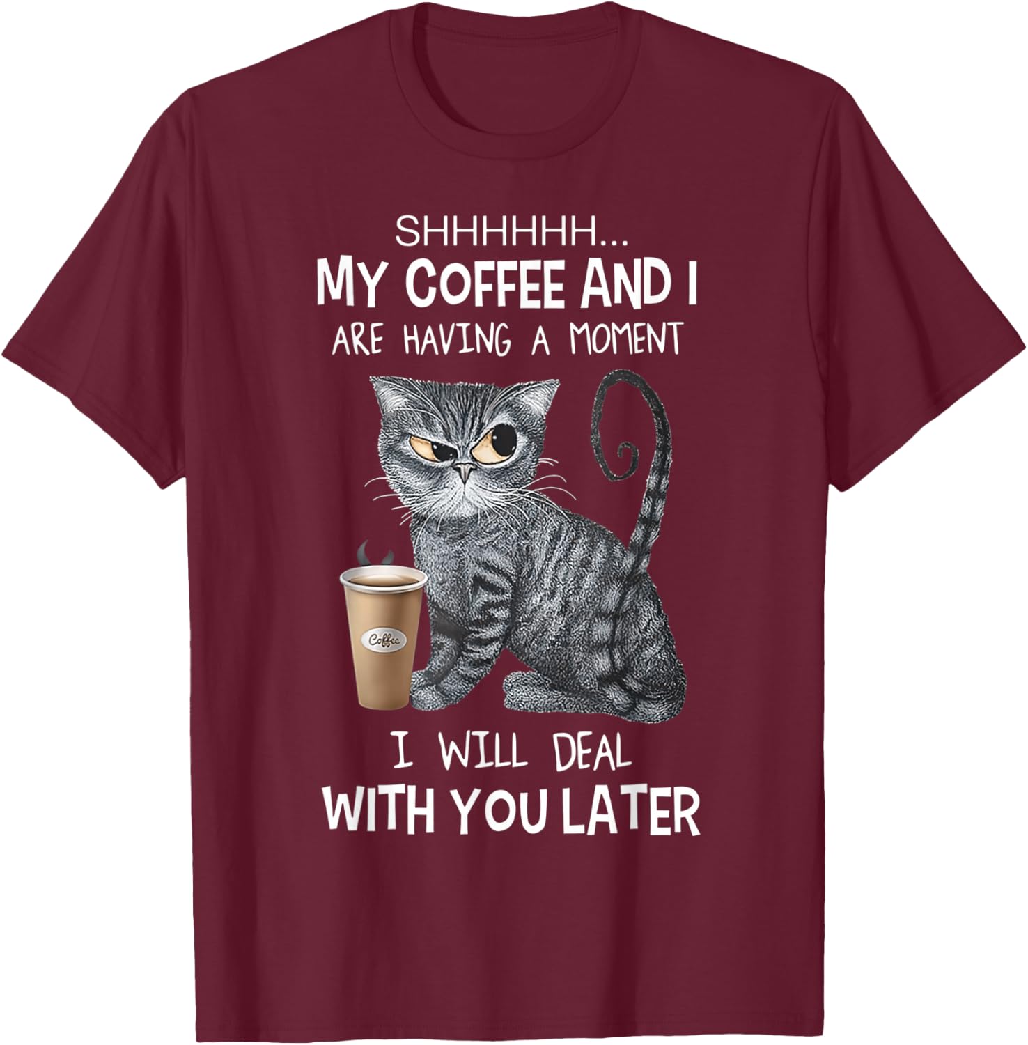 Shhh My Coffee And I Are Having A Moment You I'll Deal Later T-Shirt - T-Shirt | Maroon