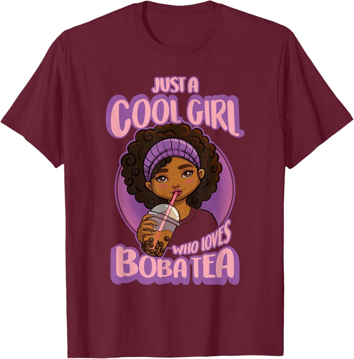 Kawaii Black Girl Anime Boba Tea T-Shirt - T-Shirt | Maroon