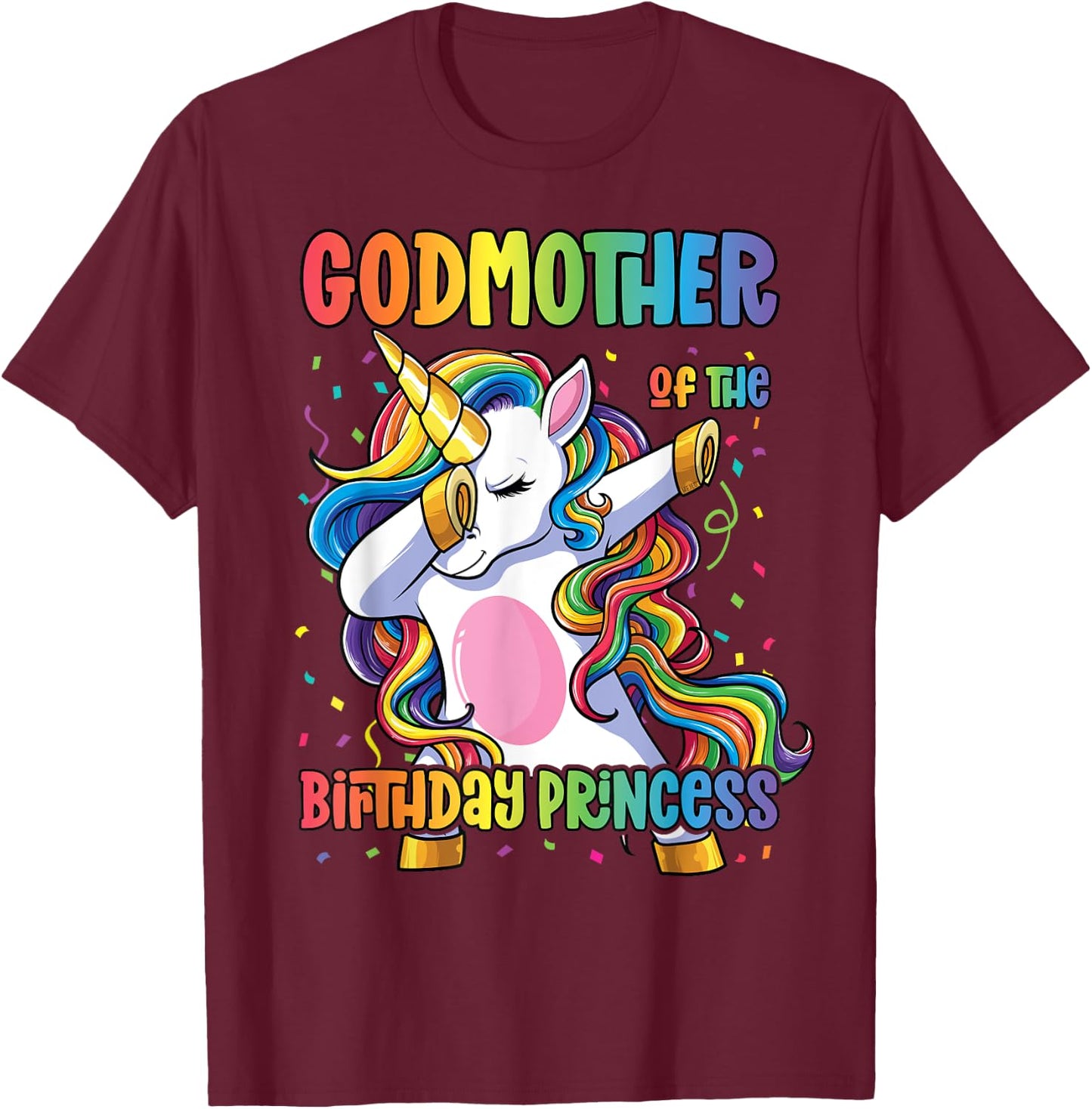 Godmother of the Birthday Princess Dabbing Unicorn Girl T-Shirt - T-Shirt | Maroon
