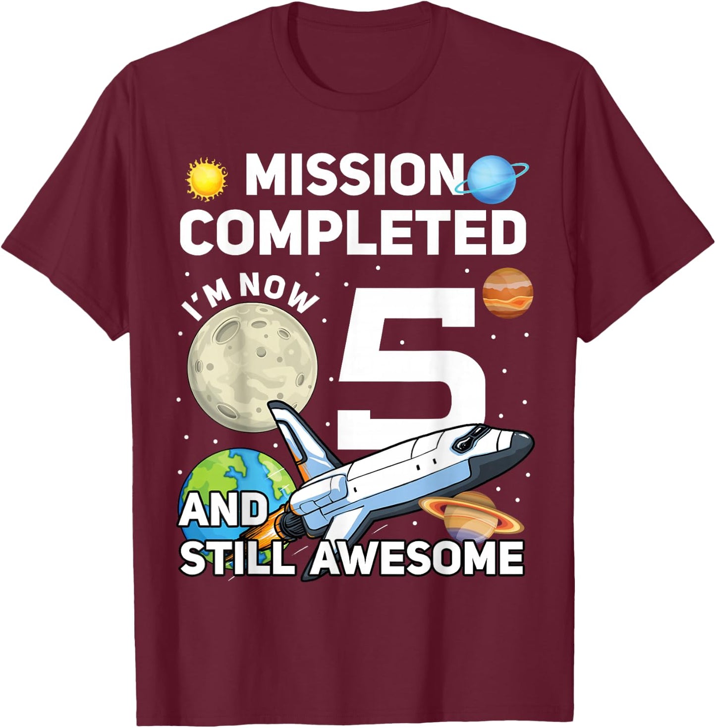 5th Space Birthday Space Birthday Party 5 Years Old T-Shirt - T-Shirt | Maroon