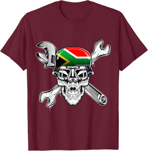 South Africa Biker Skull Motorcycle Flag T-Shirt - T-Shirt | Maroon