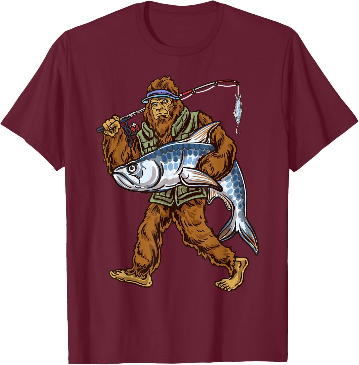 Northern Outdoors Tarpon Collection Men's Black Tarpon Fishing Bigfoot Theme , Small, Short Sleeve, Classic Fit T-Shirt - T-Shirt | Maroon