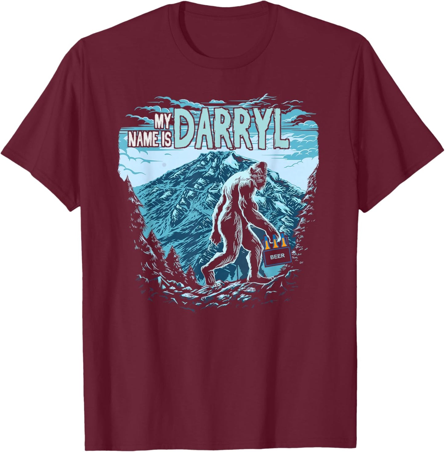 My Name is Darryl - Funny Vintage Bigfoot - Darryl Bigfoot T-Shirt - T-Shirt | Maroon