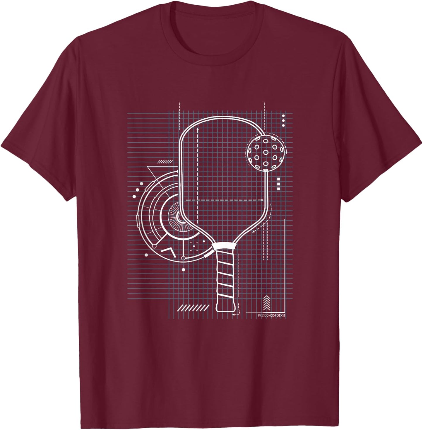 Pickleball Blueprint Patent Style Paddle Technical Graphic T-Shirt - T-Shirt | Maroon