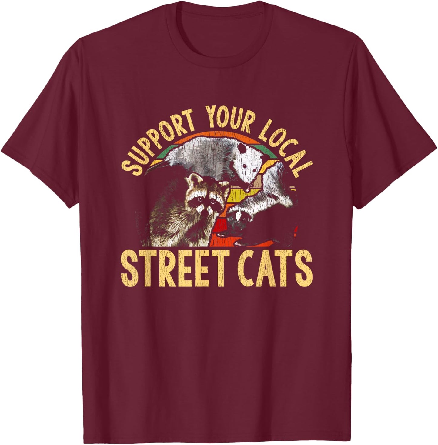 Support Local Street Cats! Raccon, Skunk T-Shirt - T-Shirt | Maroon