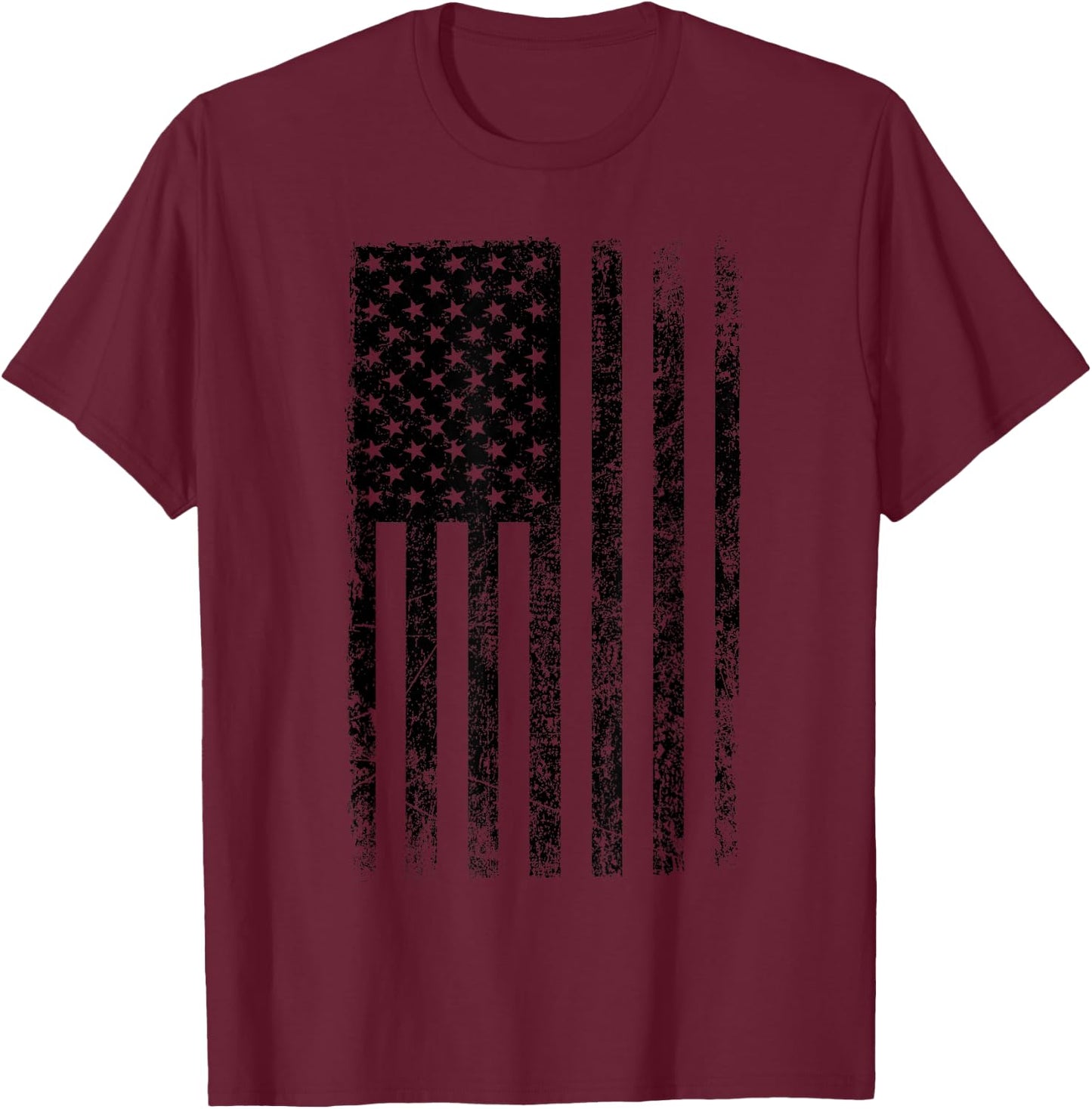 Distressed Black American Flag Worn Weathered Grunge T-Shirt - T-Shirt | Maroon