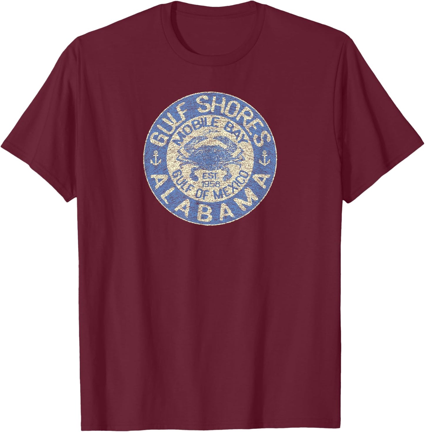 JCombs: Gulf Shores, AL, with Blue Crab T-Shirt - T-Shirt | Maroon
