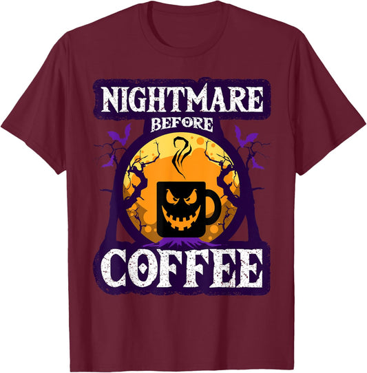 Cool Nightmare Before Coffee | Funny Halloween Costume Gift T-Shirt - T-Shirt | Maroon