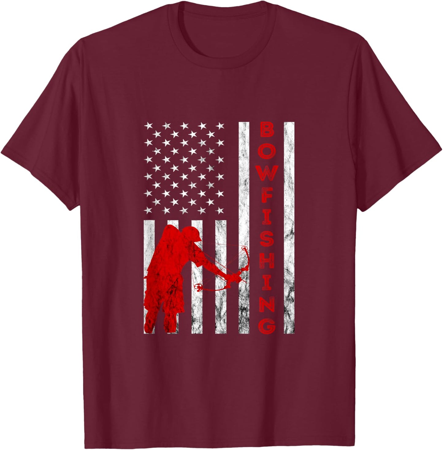 Bowfishing American Bowfisher USA Fish Bow Hunting Flag T-Shirt - T-Shirt | Maroon