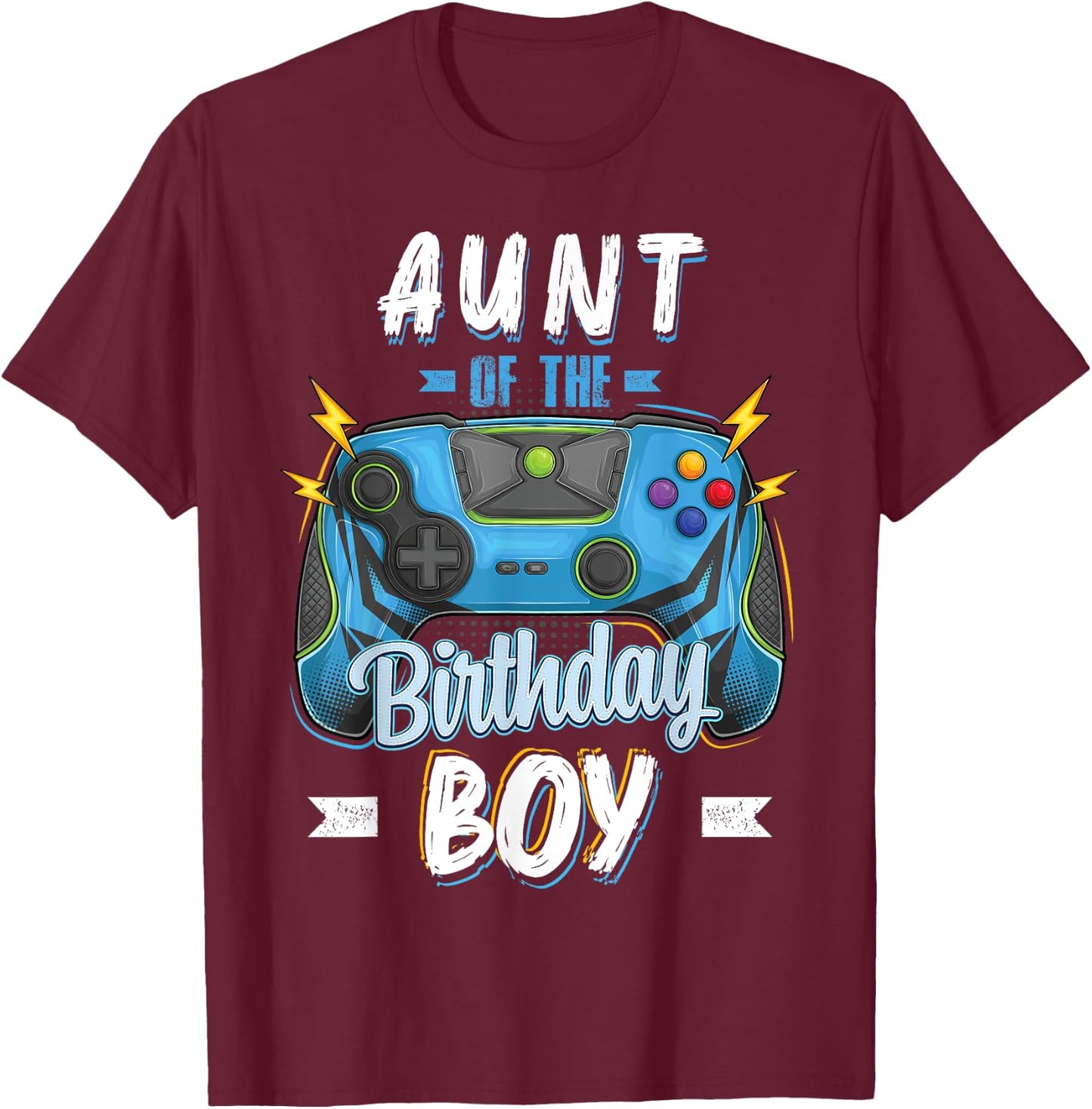 Aunt of the Birthday Boy Matching family Video Gamer party T-Shirt - T-Shirt | Maroon
