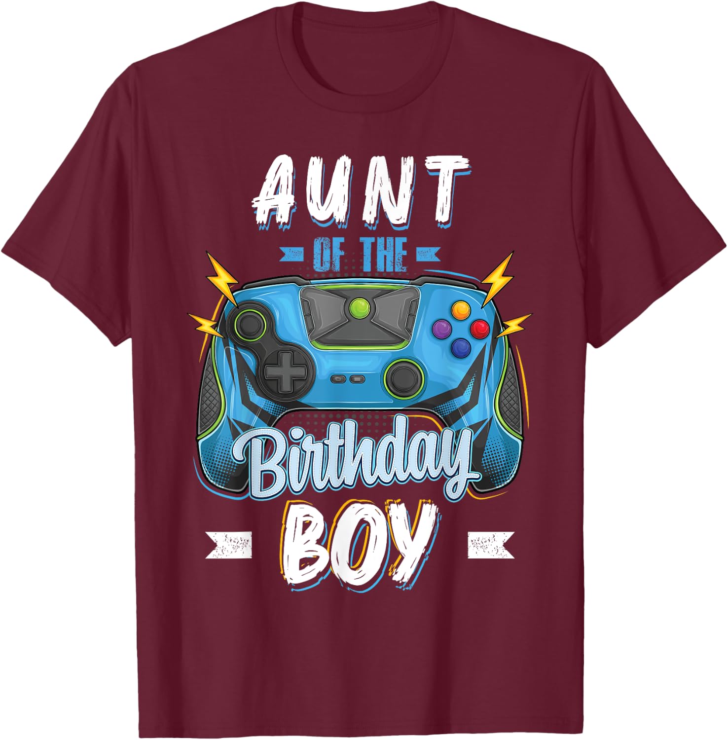 Aunt of the Birthday Boy Matching family Video Gamer party T-Shirt - T-Shirt | Maroon