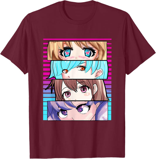 Otaku Anime Eyes Otaku Weeb Waifu Cute Girls T-Shirt - T-Shirt | Maroon