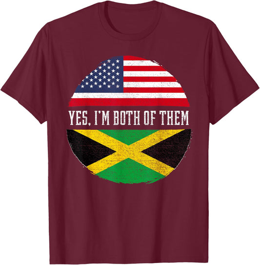 Half American Half Jamaican USA Flag Jamaica Heritage DNA Small T-Shirt - T-Shirt | Maroon