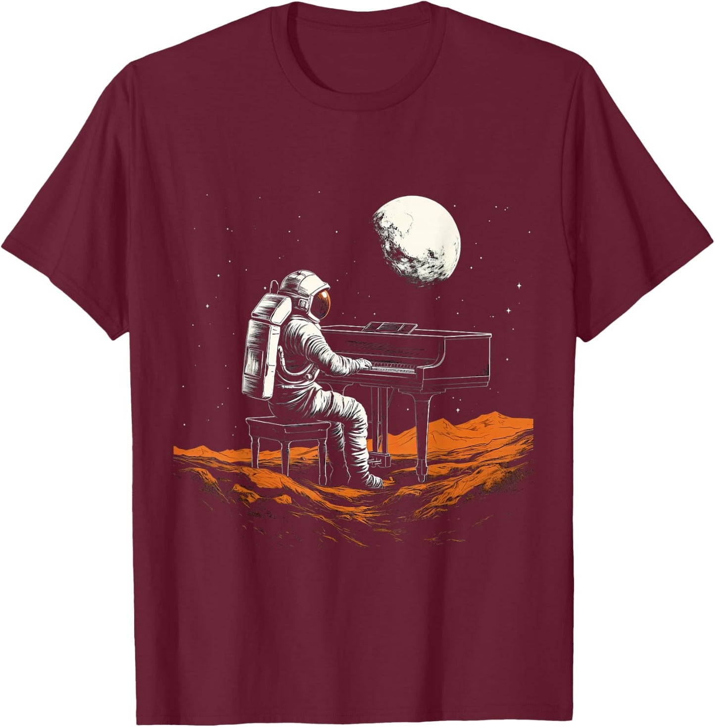 Astronaut in Space Playing Piano Musician T-Shirt - T-Shirt | Maroon