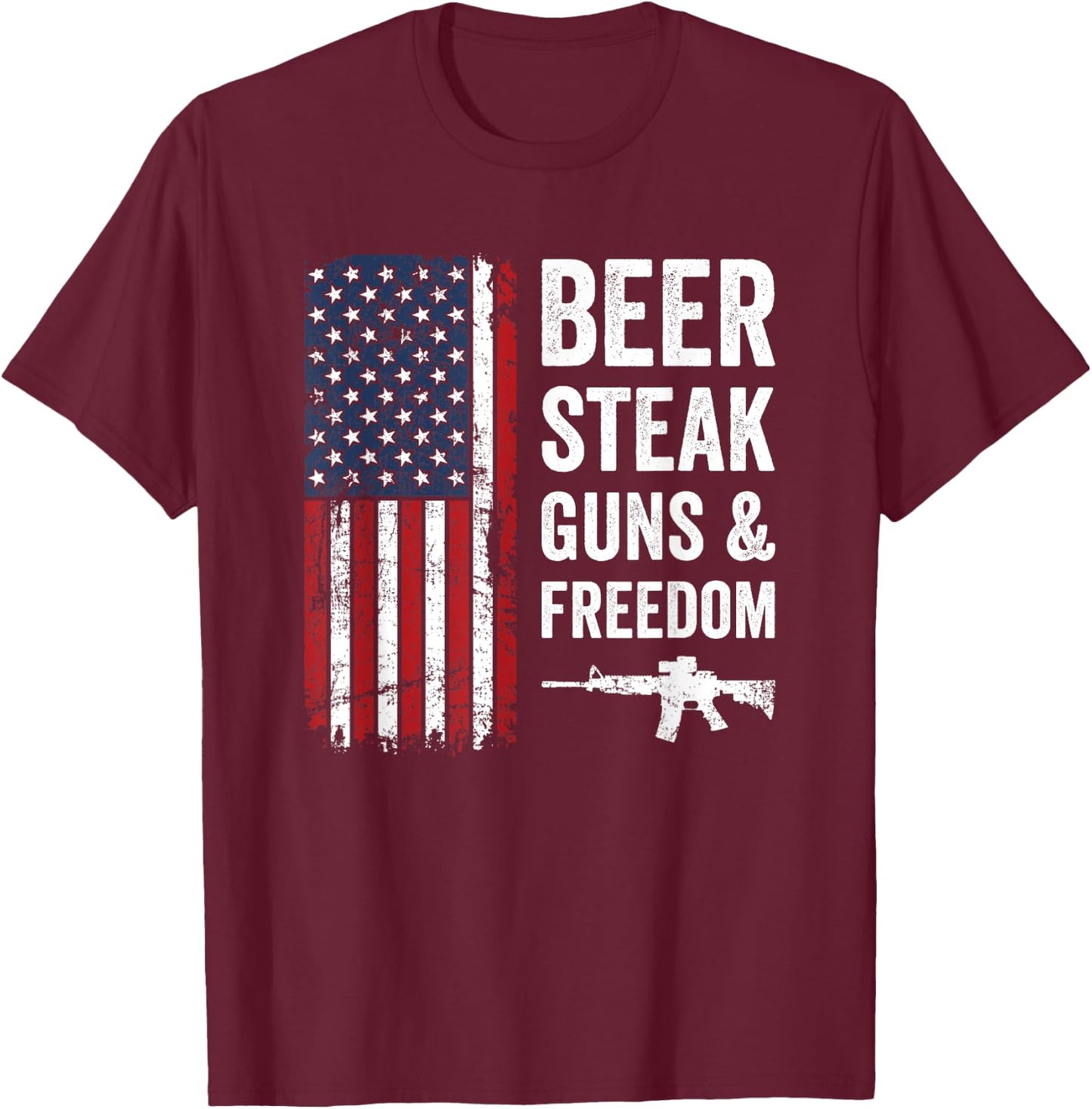Beer Steak Guns & Freedom - USA Drinking BBQ Funny Gun T-Shirt - T-Shirt | Maroon