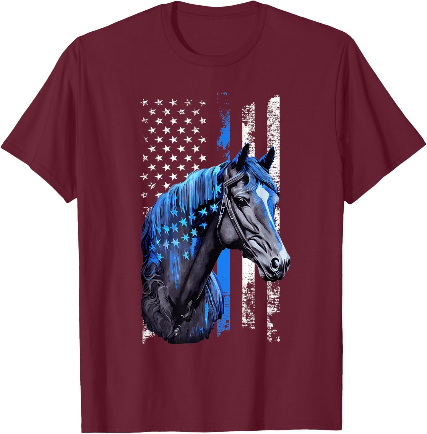 Police Horse US Flag Patriotic Policeman Mounted Patrol T-Shirt - T-Shirt | Maroon