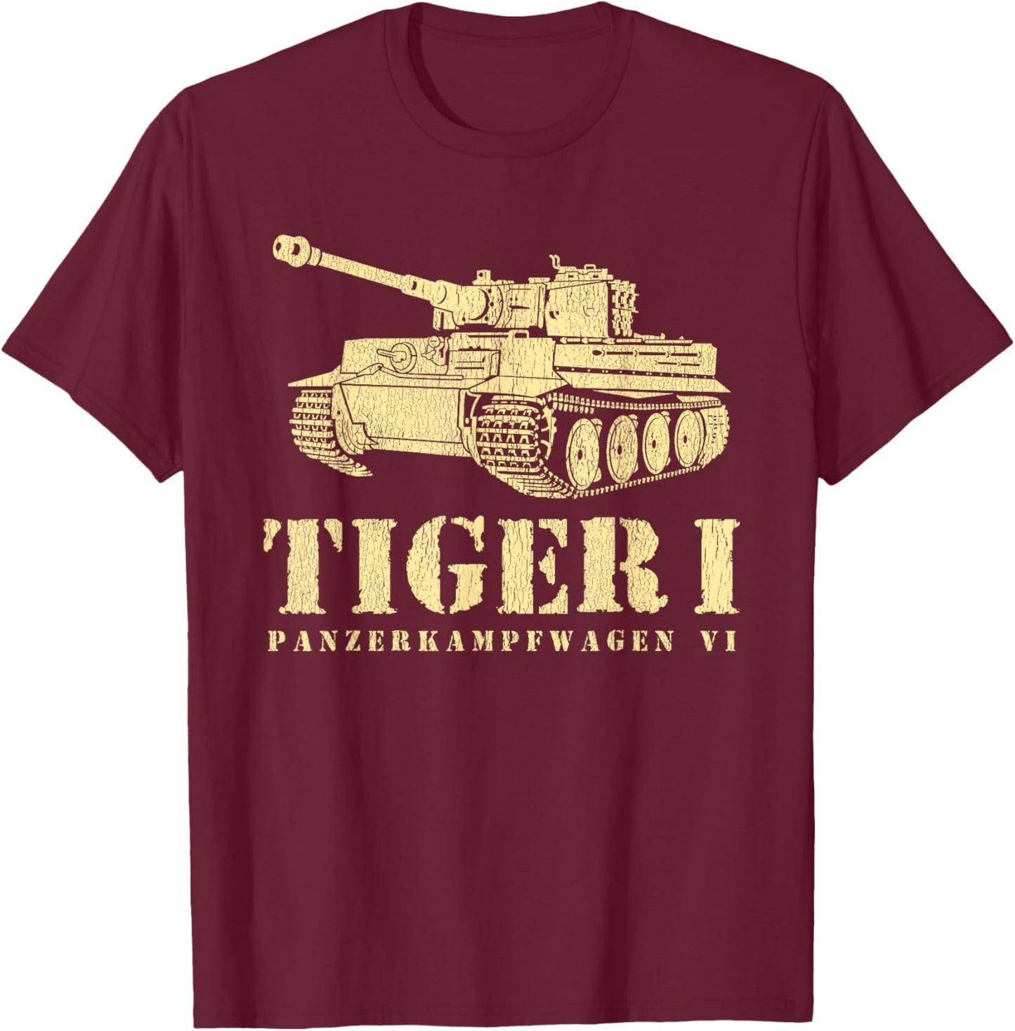 Funny Army Vintage Tiger Tank PzKpfw VI WWII Gift Men Boys T-Shirt - T-Shirt | Maroon