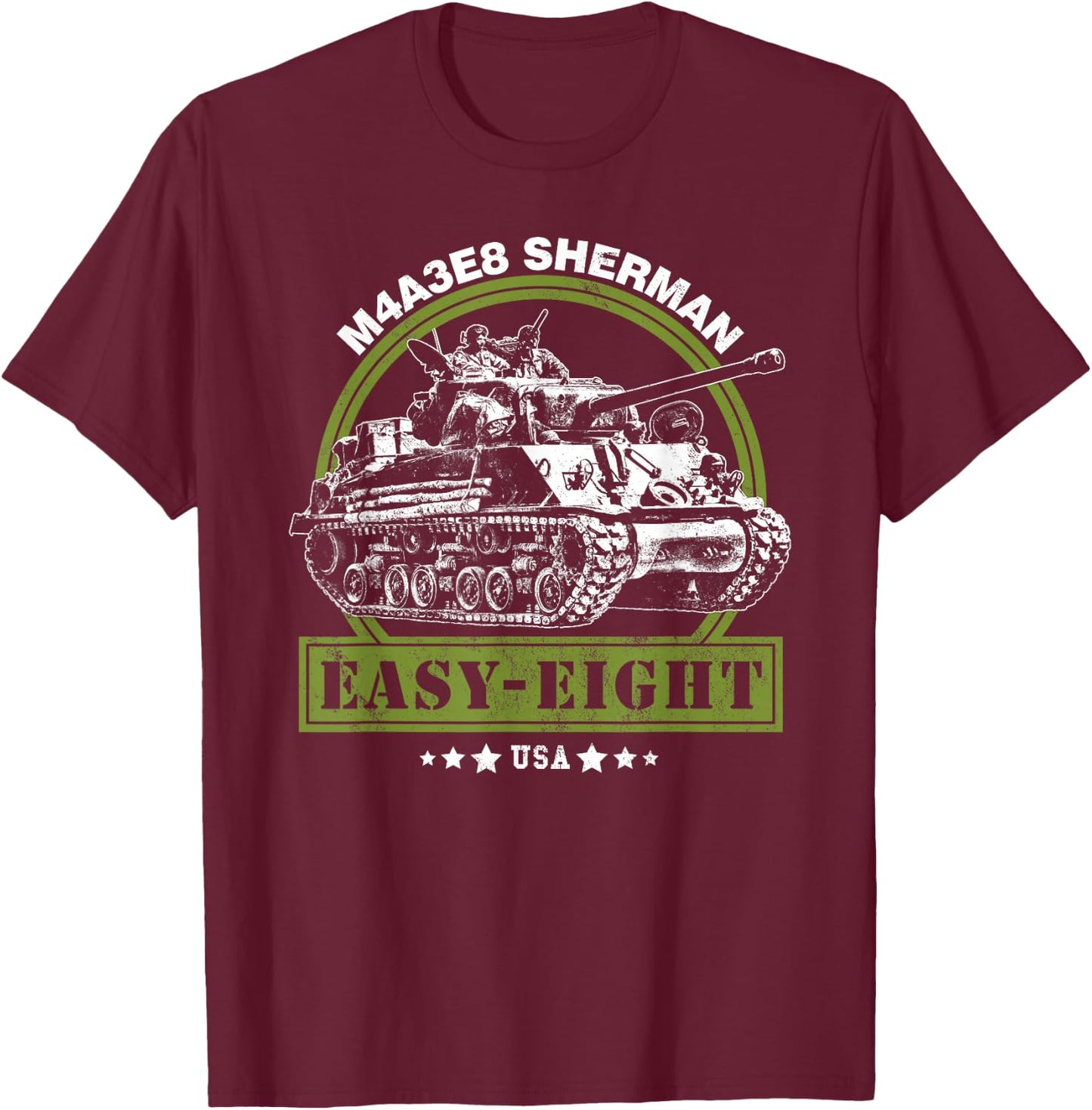 M4A3E8 Easy Eight Sherman WW2 Tank T-Shirt - T-Shirt | Maroon