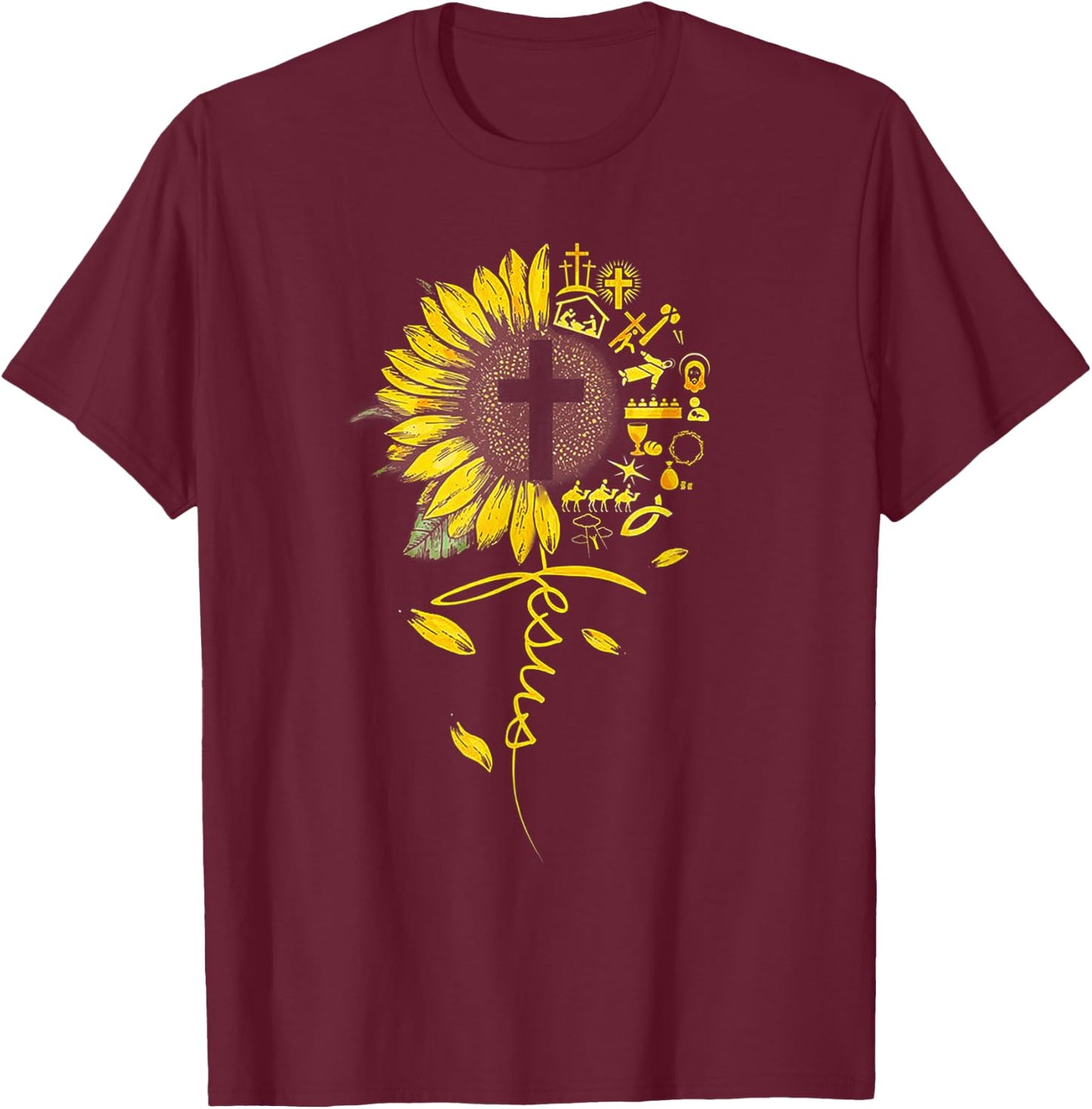 Jesus Sunflower - Funny Christian sunflowers Gift T-Shirt - T-Shirt | Maroon