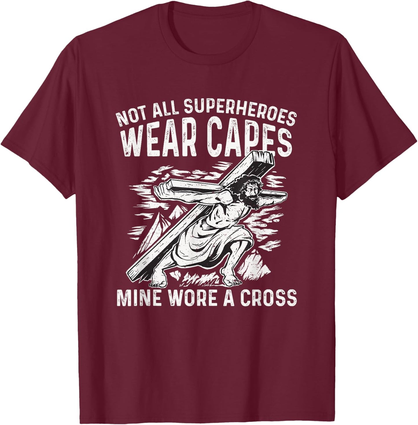 Funny Jesus Superhero Design Men Women Jesus Christ Cross T-Shirt - T-Shirt | Maroon