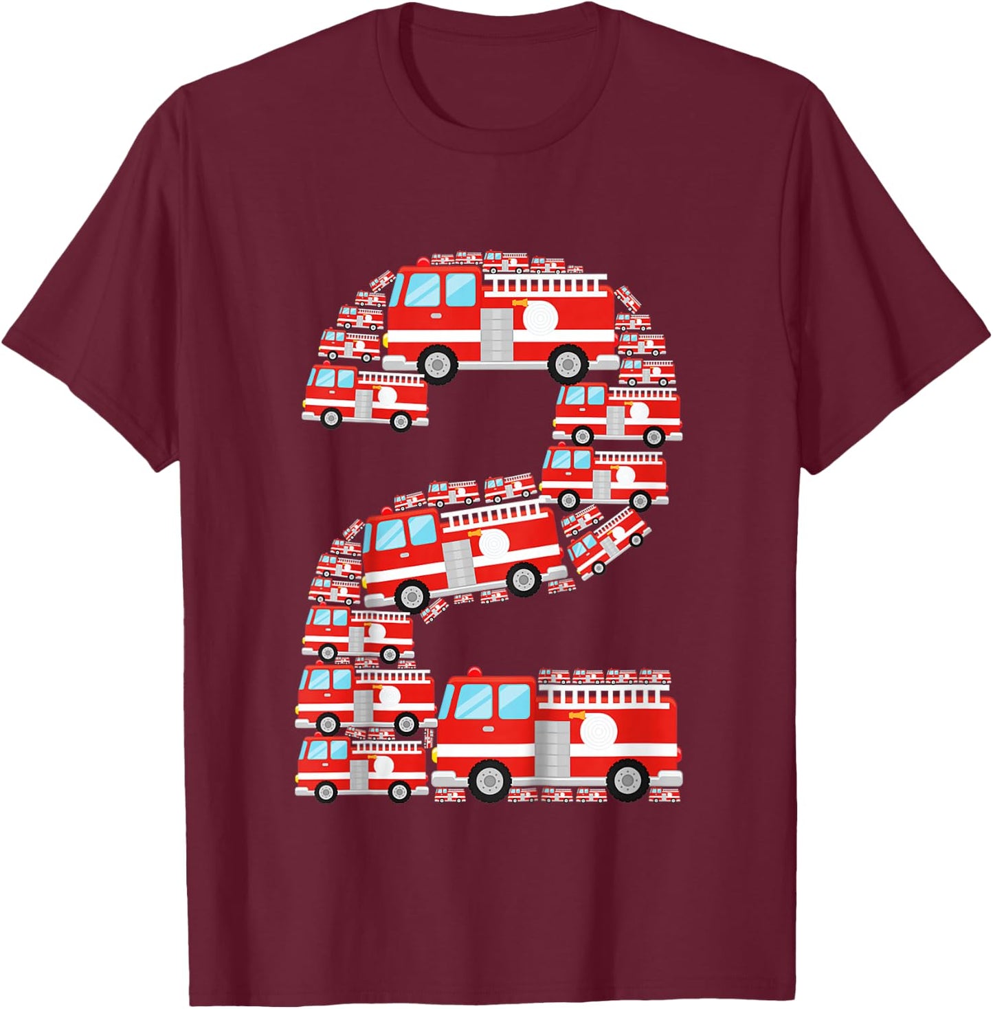 Fire Truck 2nd Birthday Boy 2 Year Old Toddler Firefighter T-Shirt - T-Shirt | Maroon
