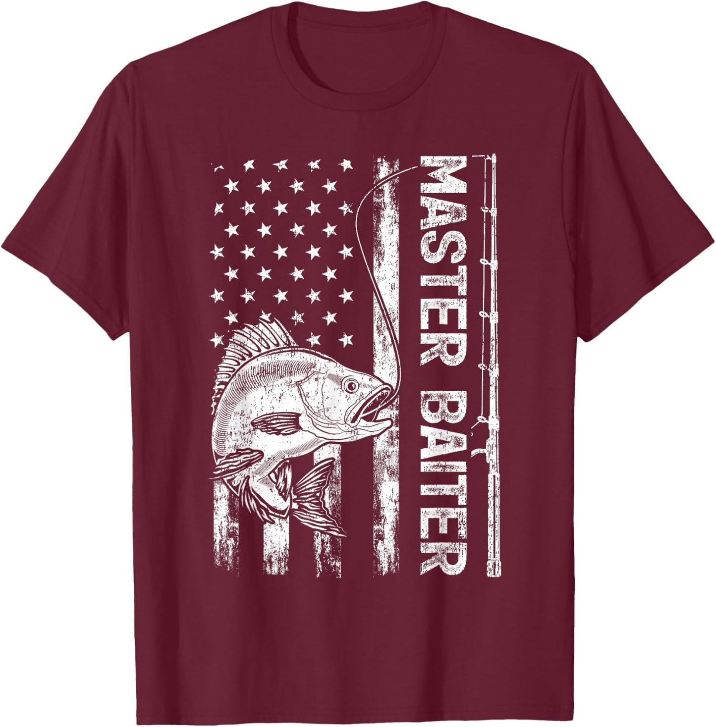 Funny Vintage American Flag Master Baiter Fishing T-Shirt - T-Shirt | Maroon