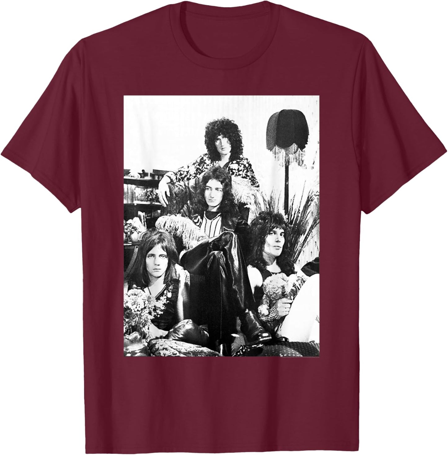 Queen Official Lampshade Promo B&W Vintage Photo T-Shirt - T-Shirt | Maroon