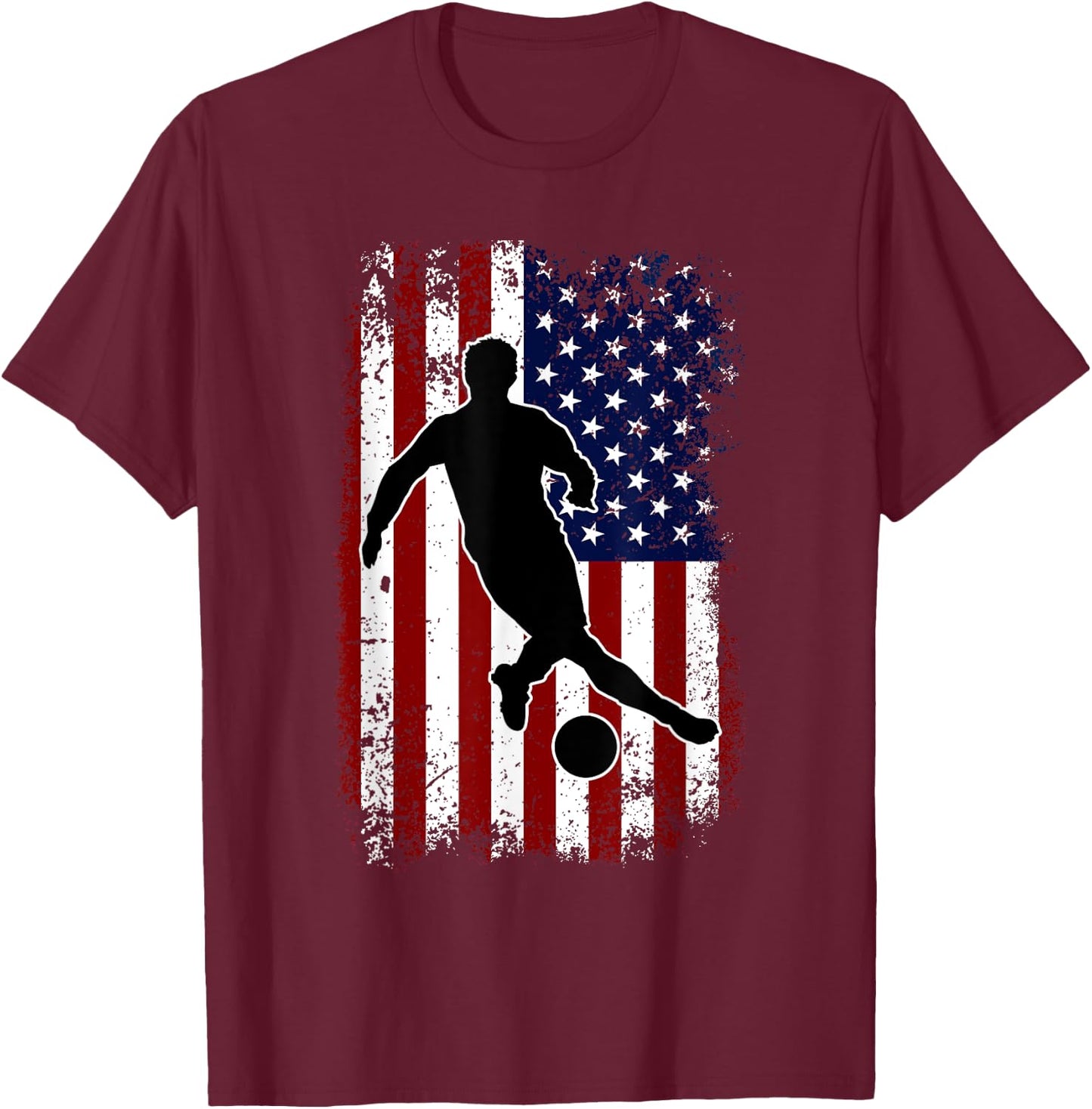 Vintage Soccer 4th of July USA American Flag Boys Men T-Shirt - T-Shirt | Maroon