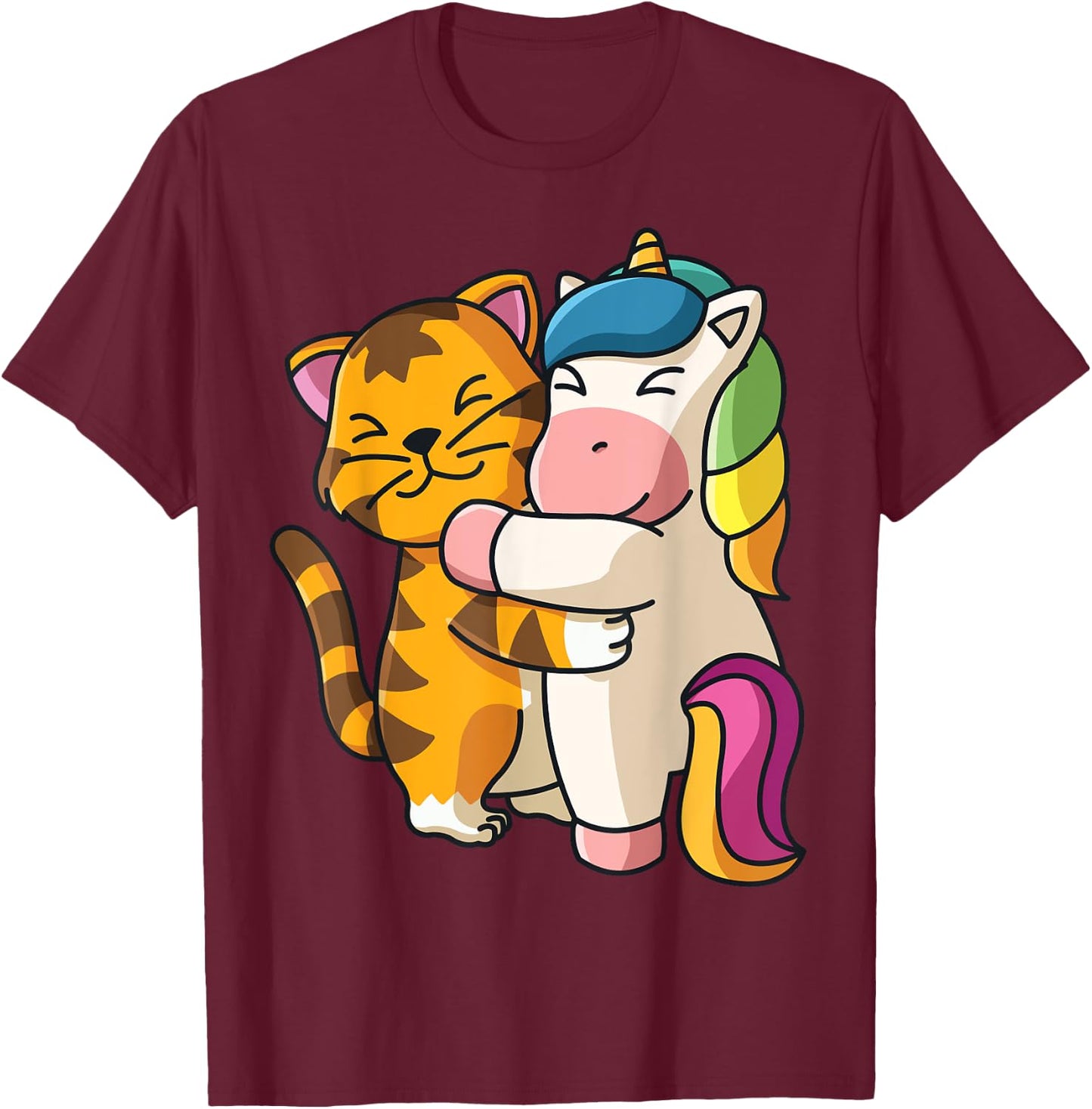 Tiger and Unicorn Cute Zoo Animals Hugging T-Shirt - T-Shirt | Maroon