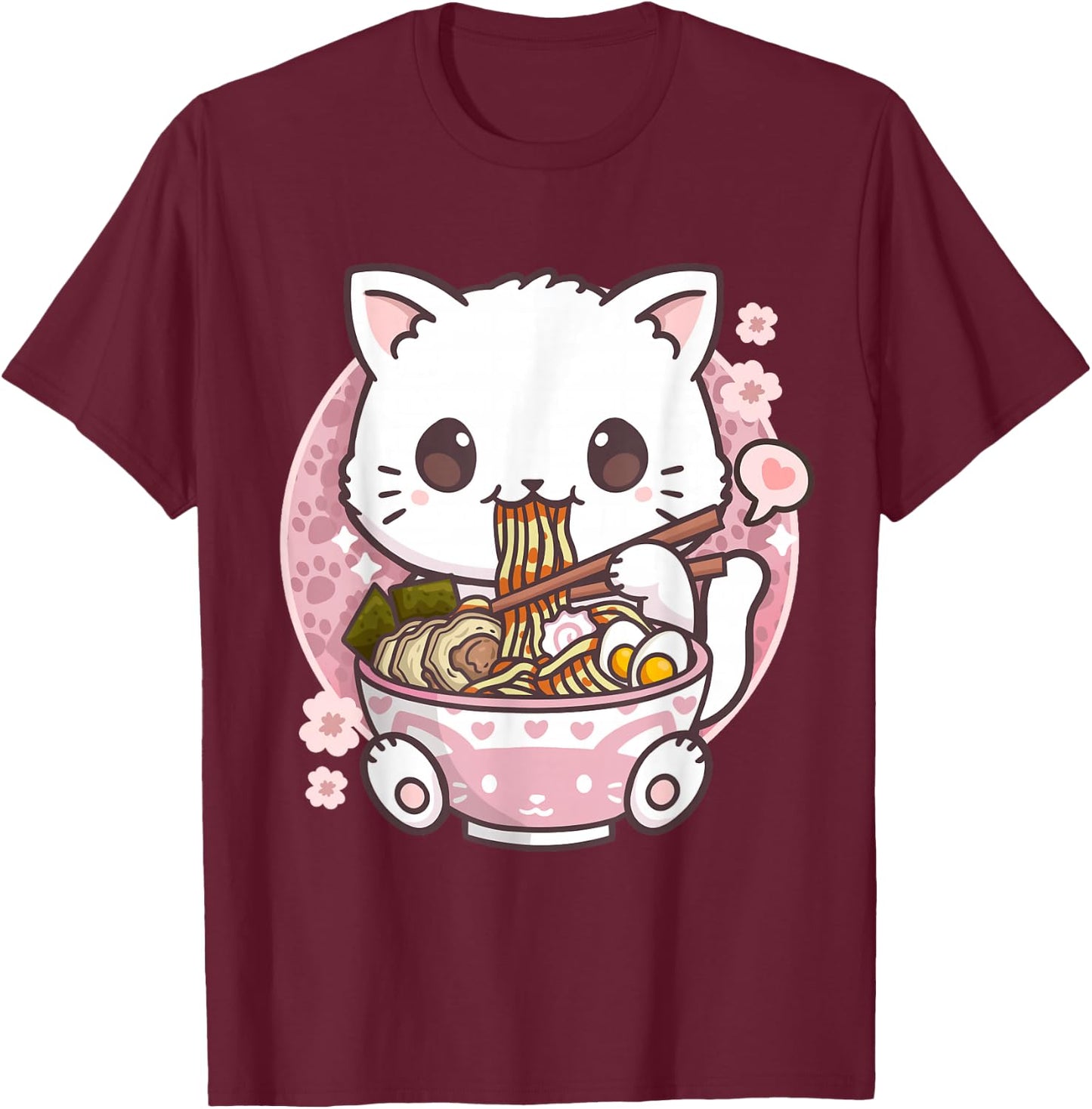 Kawaii Anime Shirts Ramen Cat Kawaii Anime Ramen Cat Cat Lovers Kawaii Neko , Black T-Shirt - T-Shirt | Maroon