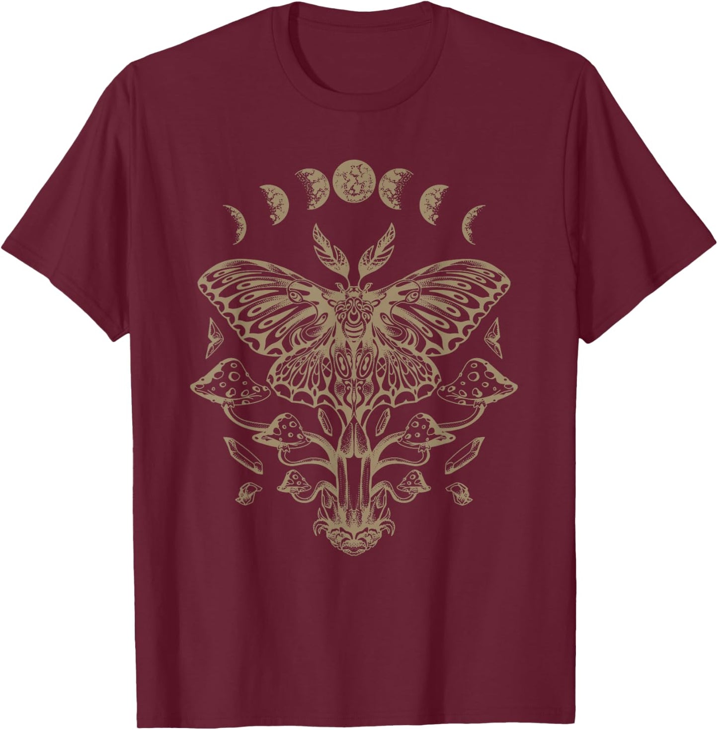 Butterfly Grunge Fairycore Aesthetic Luna Moth Mushrooms Y2K T-Shirt - T-Shirt | Maroon