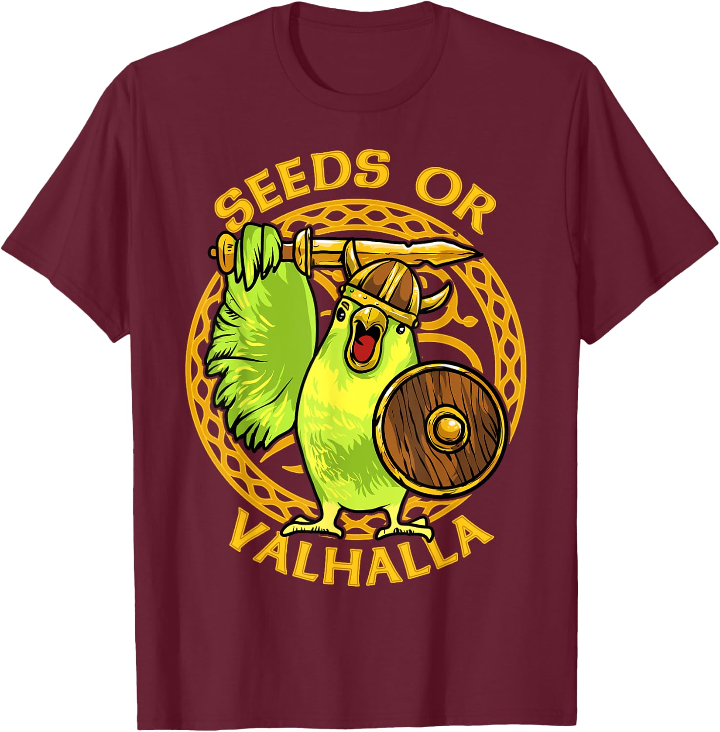Seeds or Valhalla Viking Budgie Bird Meme Hilarious T-Shirt - T-Shirt | Maroon