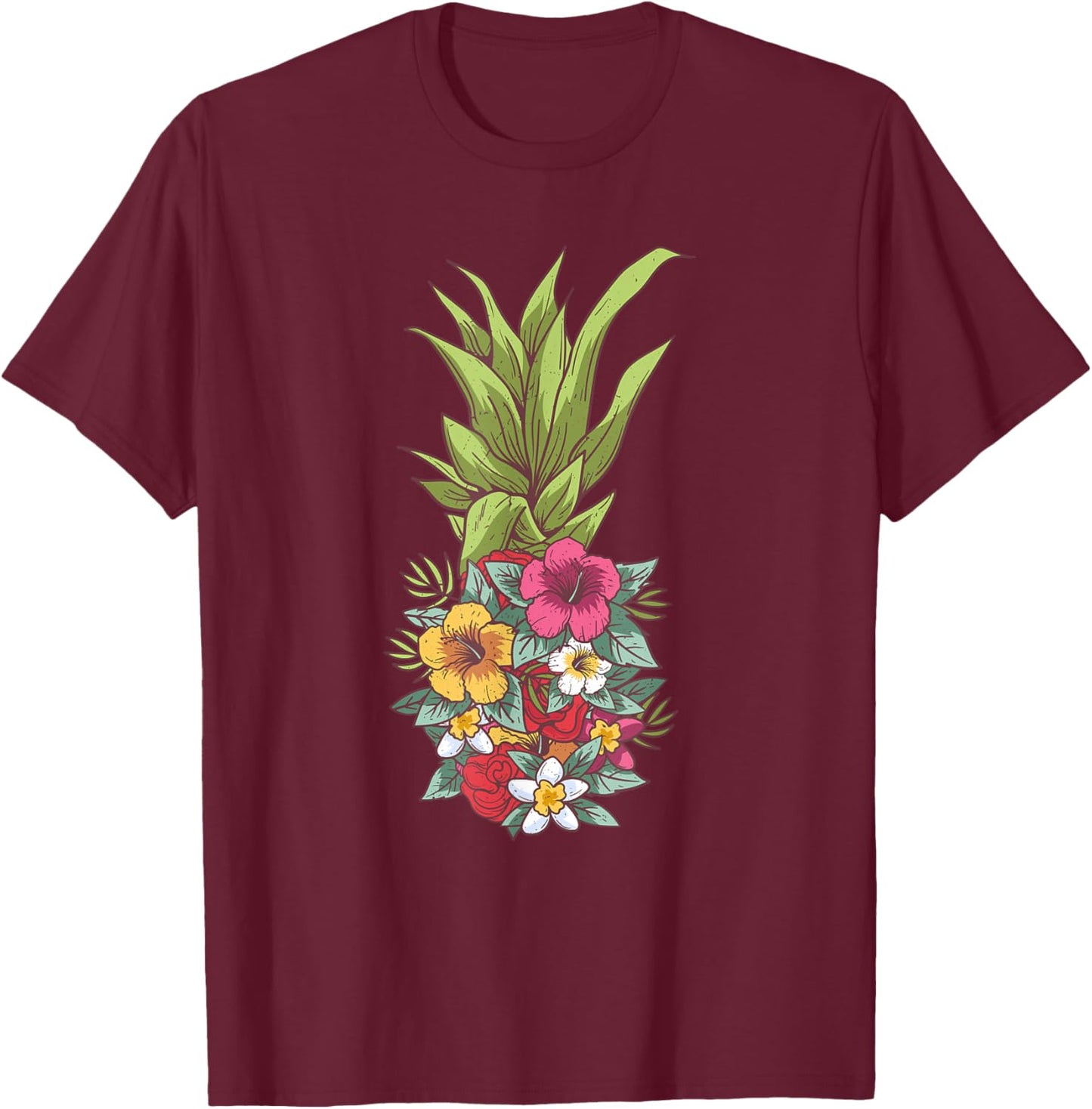 Pineapple Flower Aloha Hawaii Trendy Vintage Women Gift T-Shirt - T-Shirt | Maroon