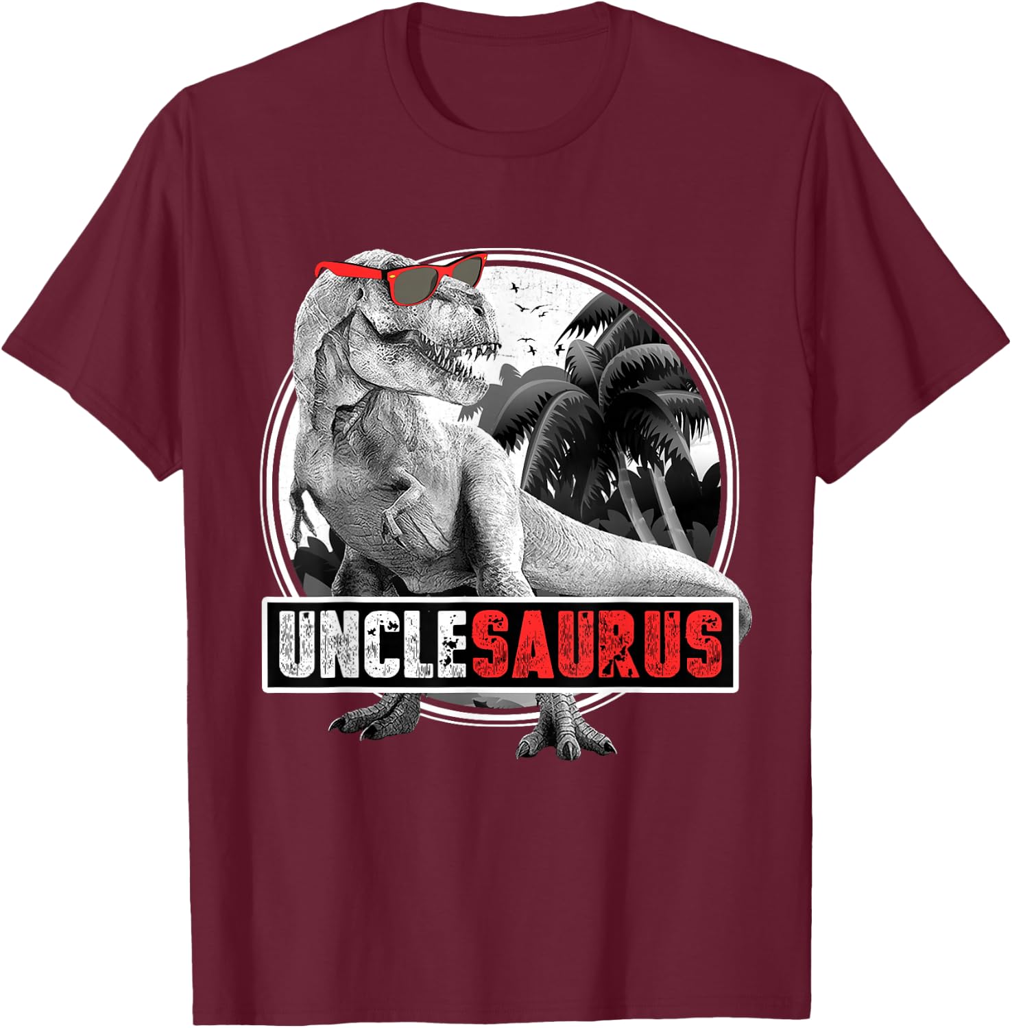 Dinosaur Family Dinosaurier - Men's Unclesaurus T-Rex Dinosaur Uncle - Black - Small - Short Sleeve - Cotton 60%, Polyester 40% T-Shirt - T-Shirt | Maroon