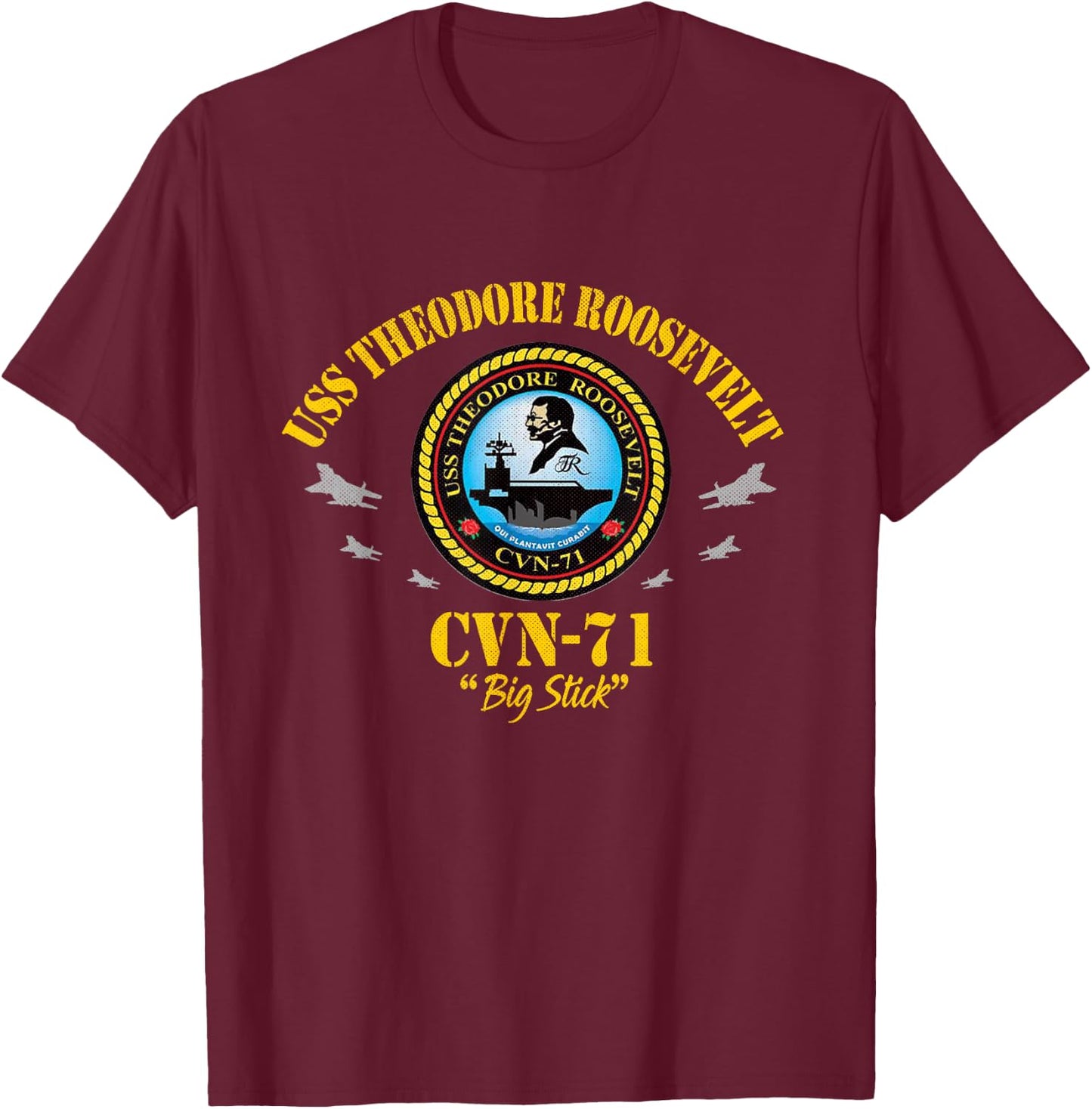 USS Theodore Roosevelt CVN-71 Aircraft Carrier Veteran Flag T-Shirt - T-Shirt | Maroon
