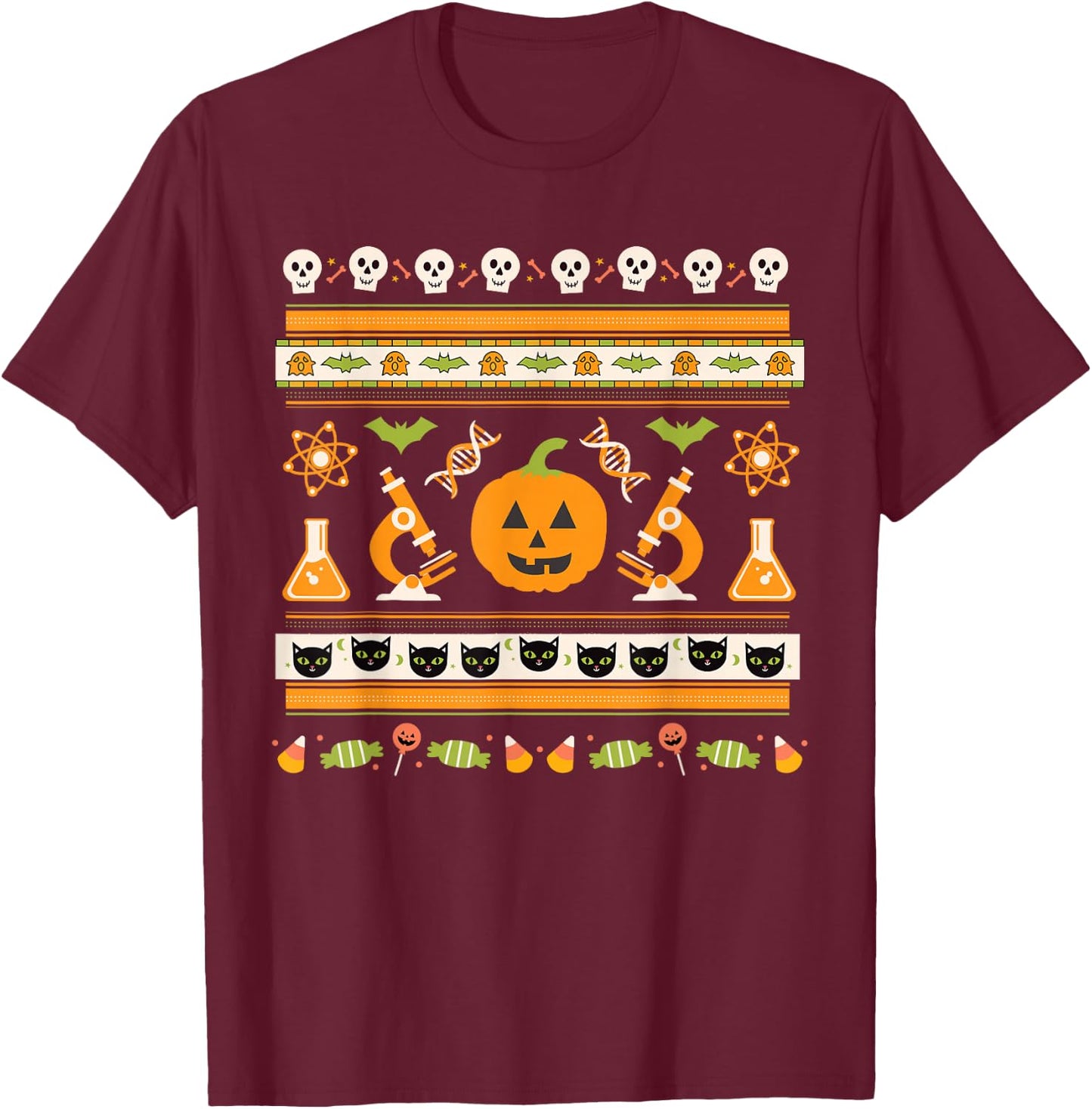 Science Laboratory Halloween Ugly Sweater - Geek, Nerd, STEM T-Shirt - T-Shirt | Maroon