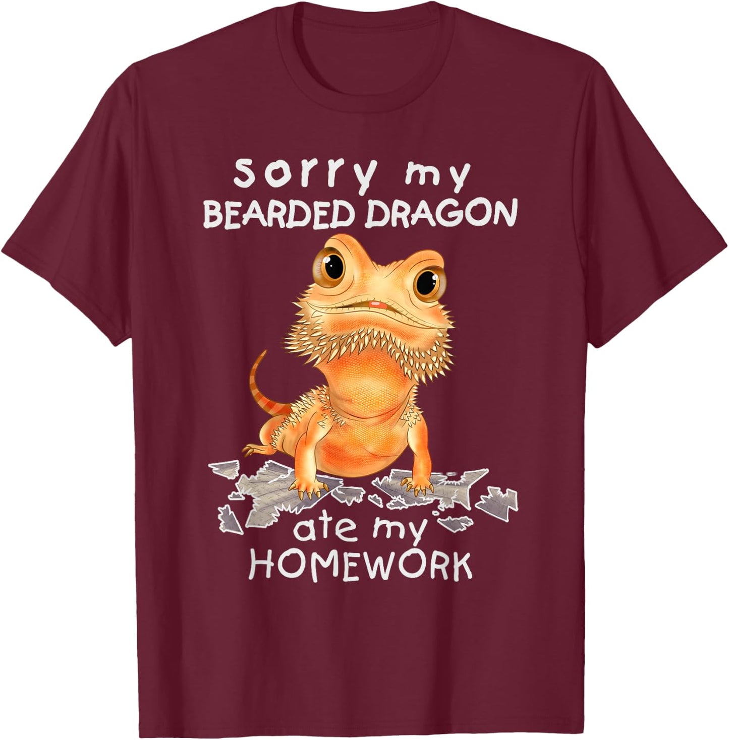 Funny Bearded Dragon Cute Lizard Beardie Ate My Homework T-Shirt - T-Shirt | Maroon